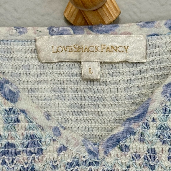 LoveShackFancy Ensley Cottagecore Floral Mini Dress in Blueberry Dust Sz L - Picture 7 of 11